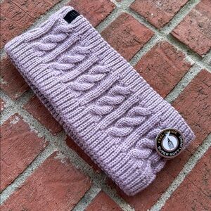 LONDON FOG Lilac Cable Stitch Logo/Faux Fur Stretch Headband